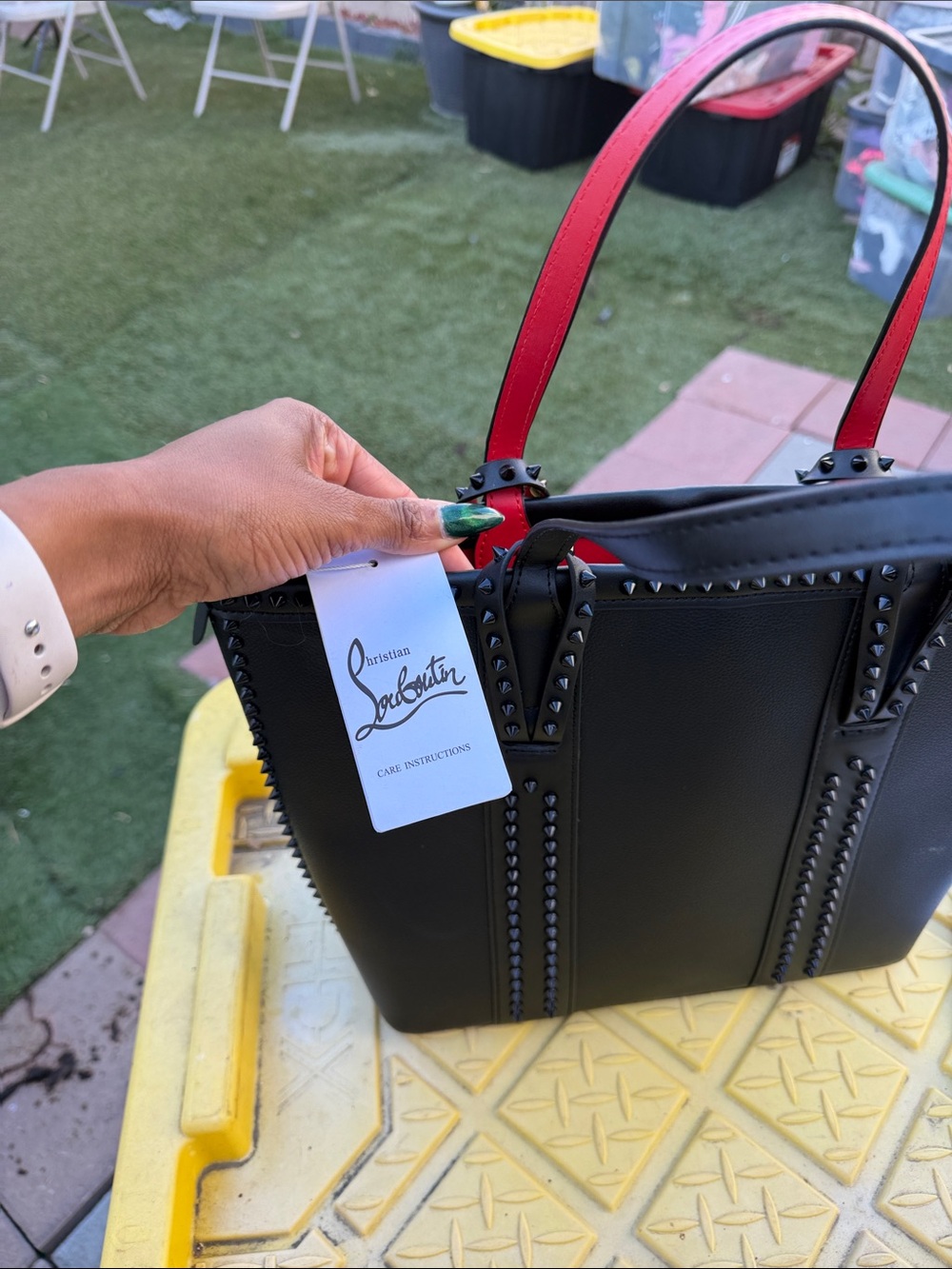 Christian Louboutin Black Tote with Red Trim and Stud Accents - Picture 4 of 5
